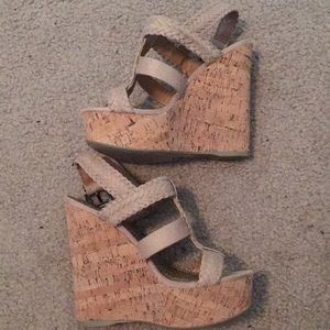 Tan/beige Soda wedge heels size 7.5